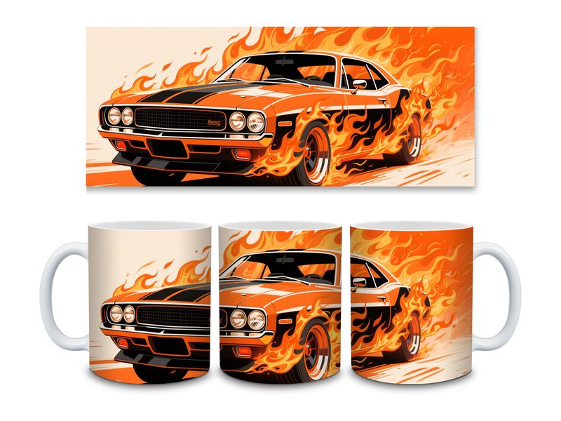 Muscle Car Fire Theme 11oz Mug Sublimation Wrap Print
