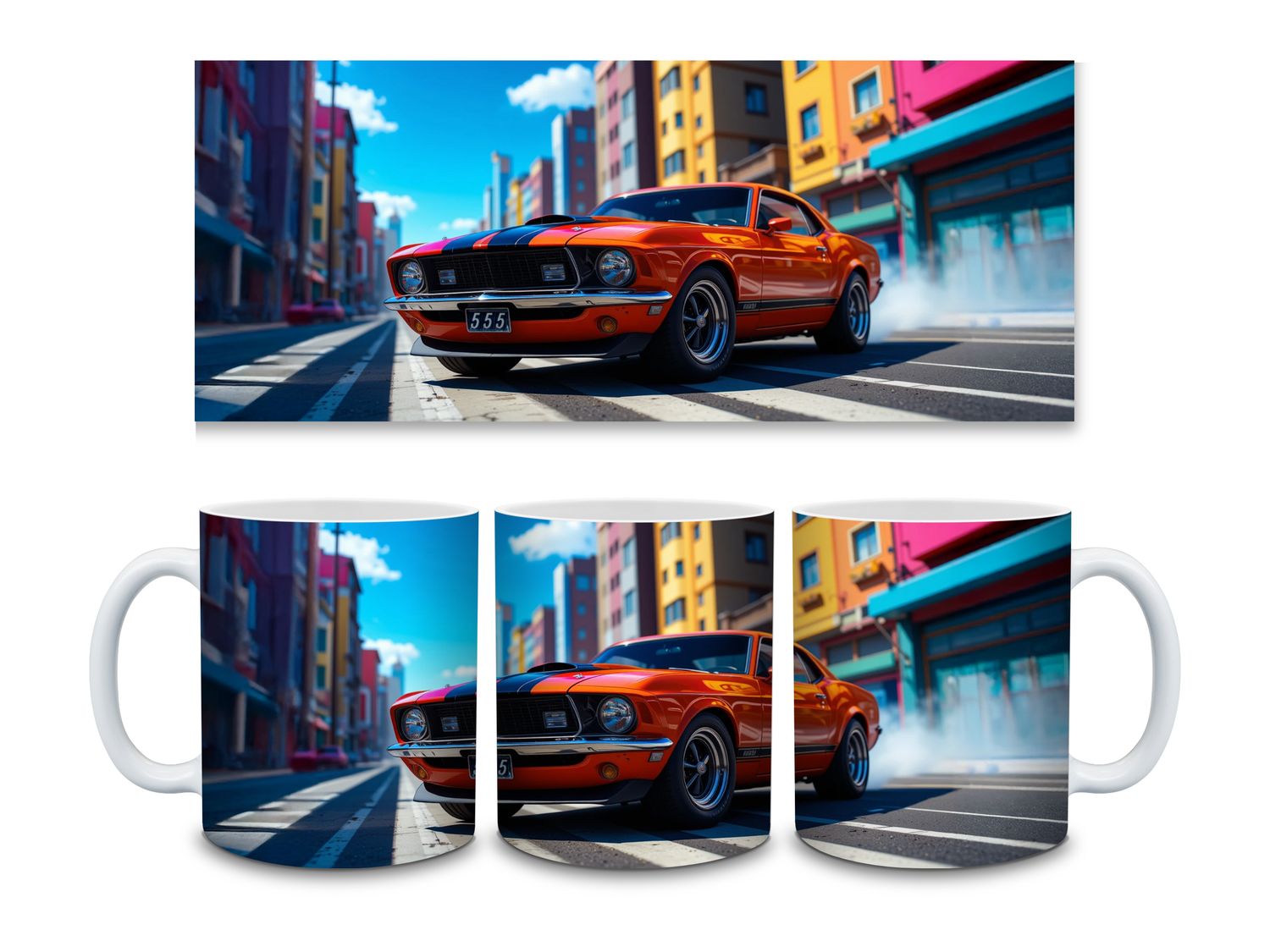 Red Car Buildings 11oz Mug Sublimation Wrap Print