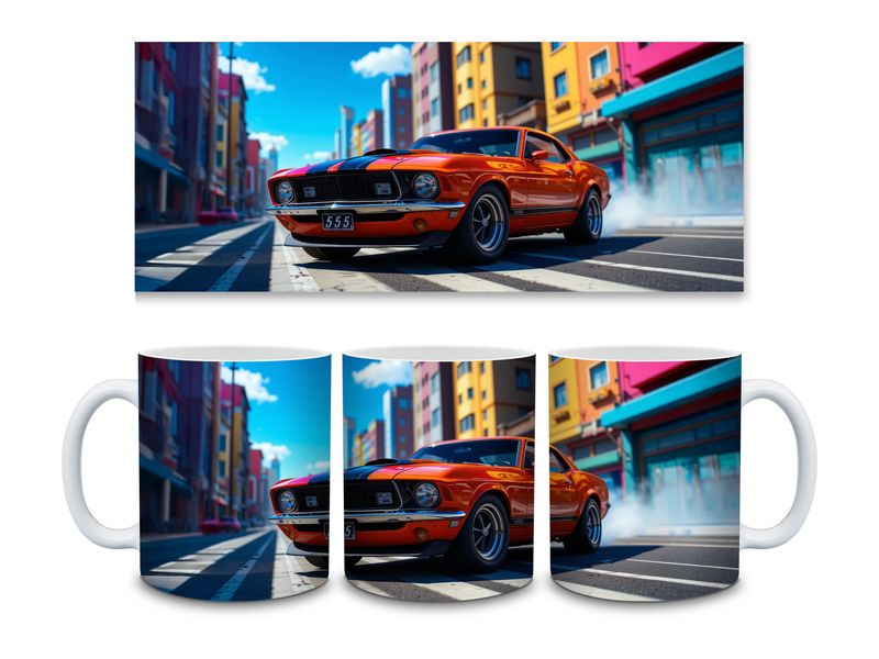 Red Car Buildings 11oz Mug Sublimation Wrap Print