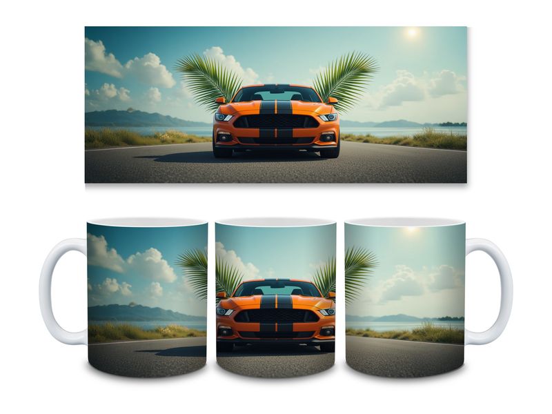 Orange Car 11oz Mug Sublimation Wrap Print