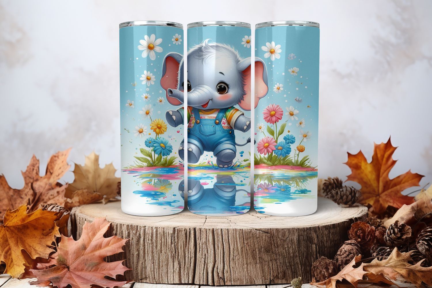 20oz Sublimation Tumbler Wrap Print - Elephant In Water Puddle