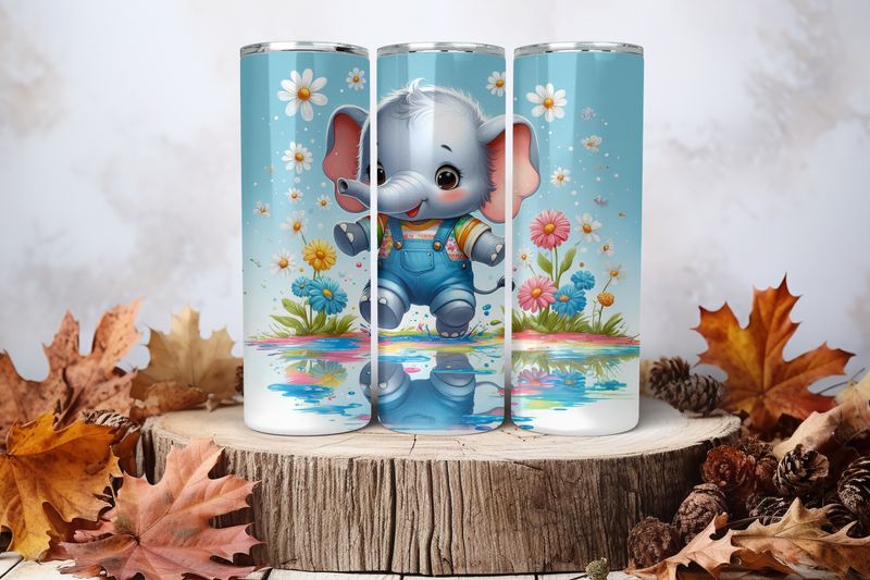 20oz Sublimation Tumbler Wrap Print - Elephant In Water Puddle