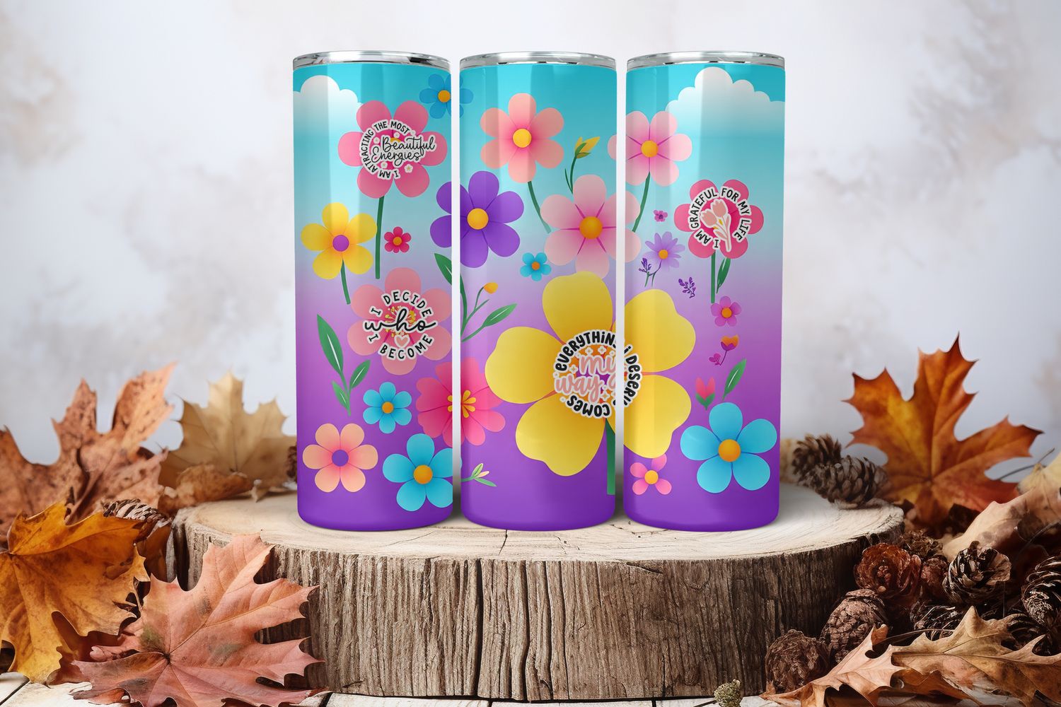 20oz Sublimation Tumbler Wrap Print - Flowers Affirmations