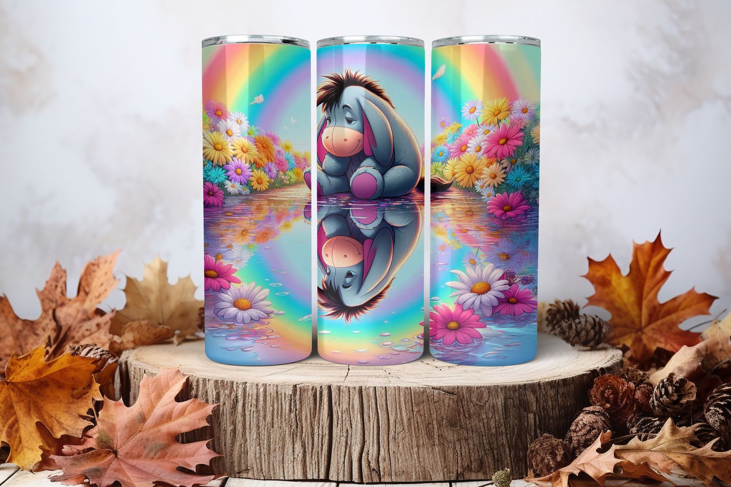 20oz Sublimation Tumbler Wrap Print - Eeyore Water Rainbow 3rd