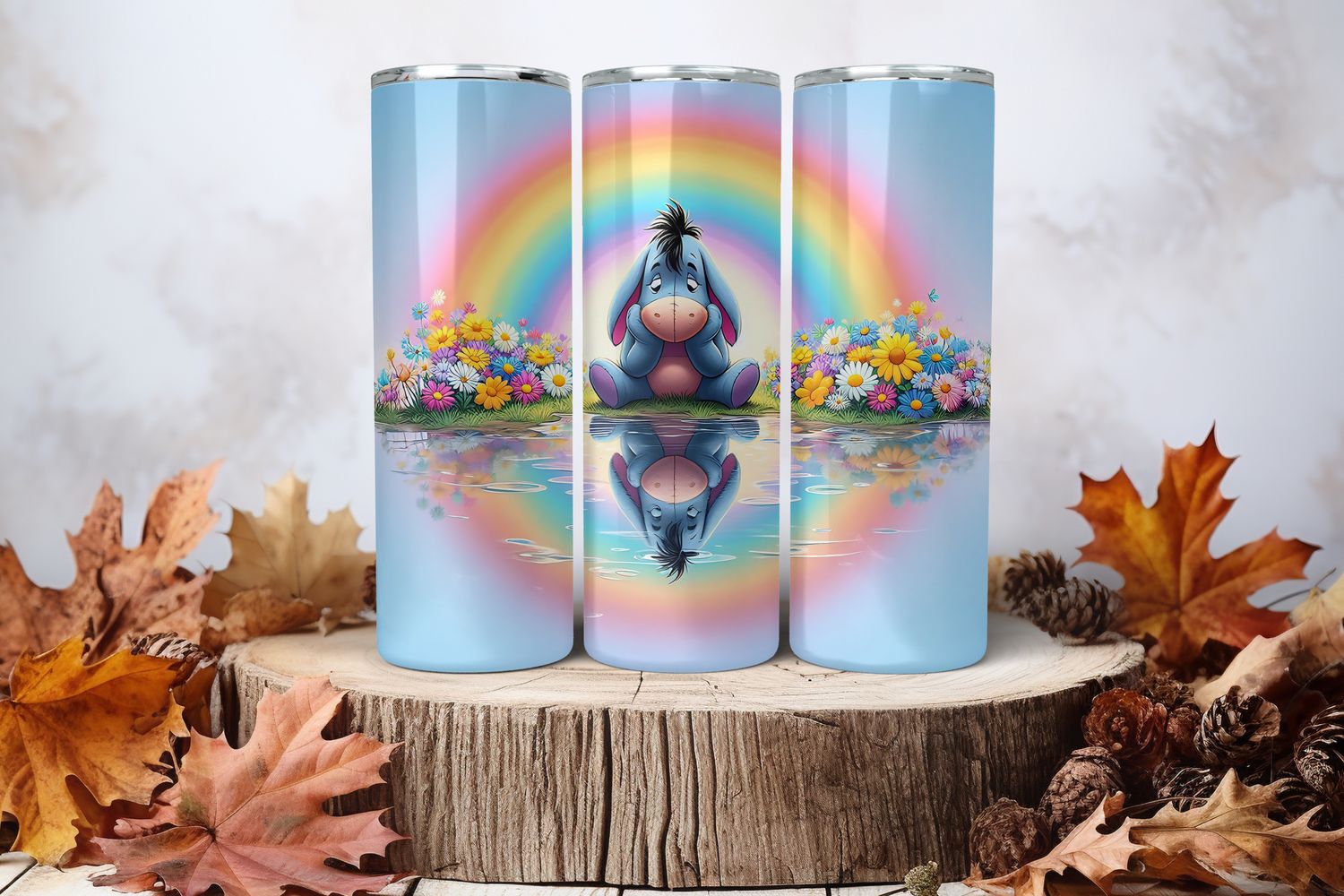20oz Sublimation Tumbler Wrap Print - Eeyore Water Rainbow