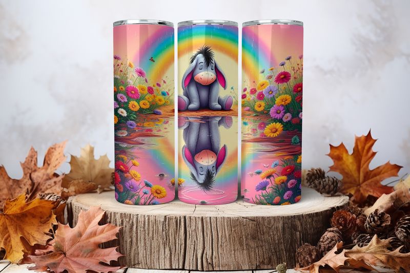 20oz Sublimation Tumbler Wrap Print - Eeyore Water Rainbow 2nd