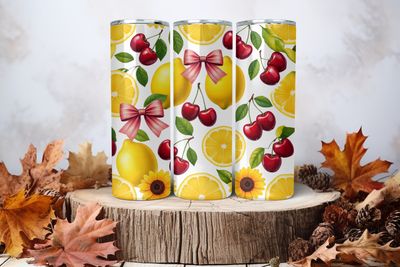 20oz Skinny Sublimation Tumbler Wrap Print - Lemon Cherries 1