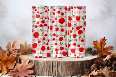 20oz Skinny Sublimation Tumbler Wrap Print - Cherries Checkered 2nd
