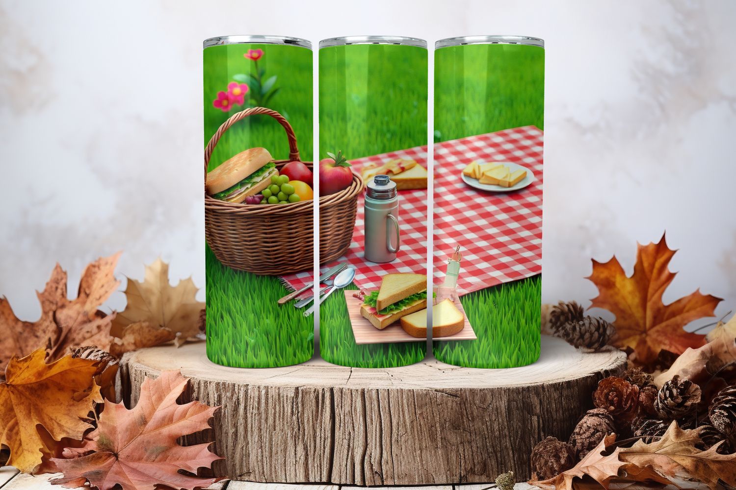 20oz Skinny Sublimation Tumbler Wrap Print - Picnic 4