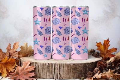 20oz Skinny Sublimation Tumbler Wrap Print - Seashells Pink