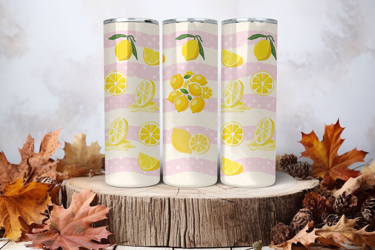 20oz Skinny Sublimation Tumbler Wrap Print - Lemons