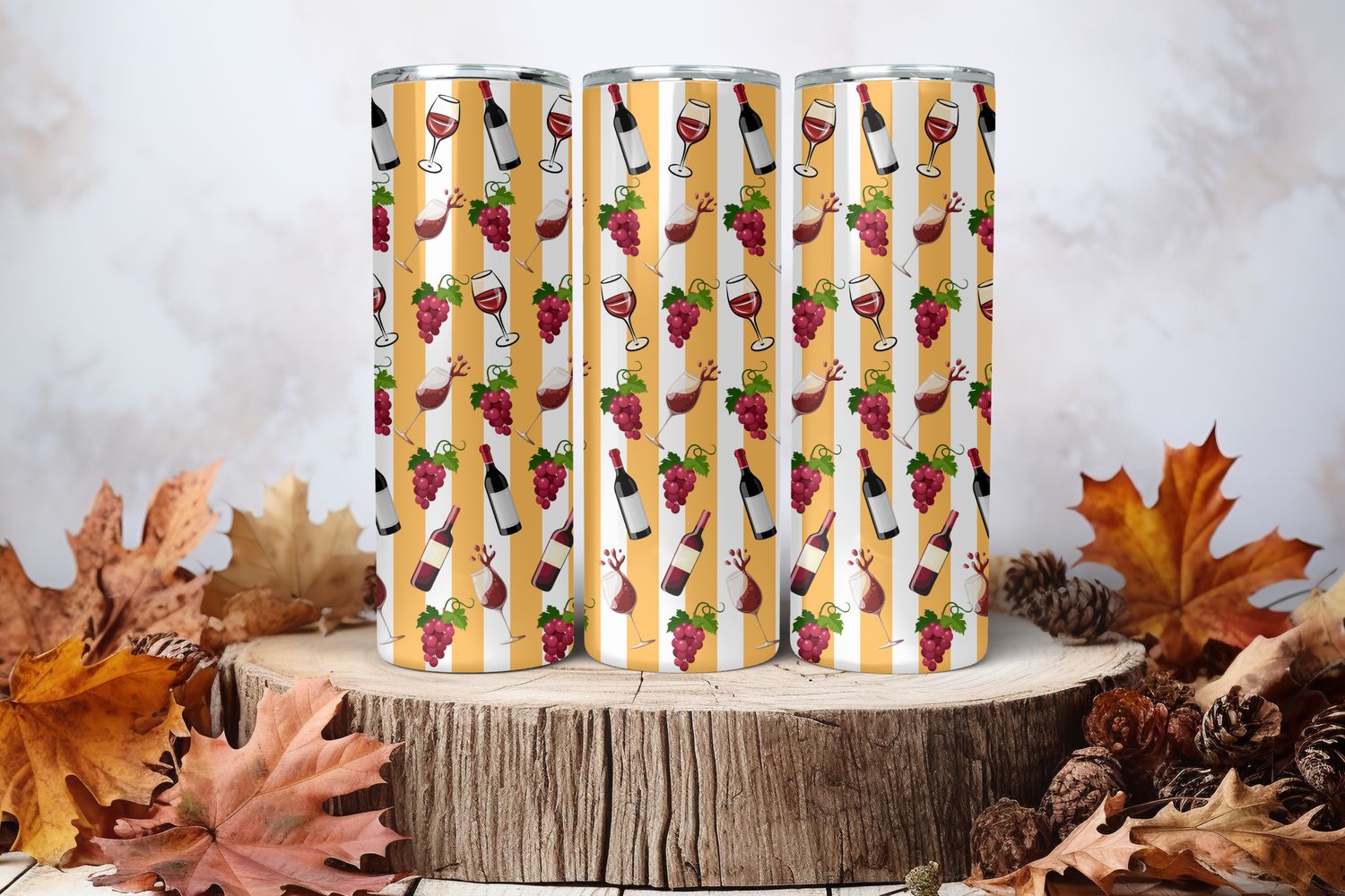 20oz Skinny Sublimation Tumbler Wrap Print - Wine &amp; Grapes
