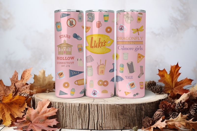 20oz Skinny Sublimation Tumbler Wrap Print - Gilmore Girls Pink