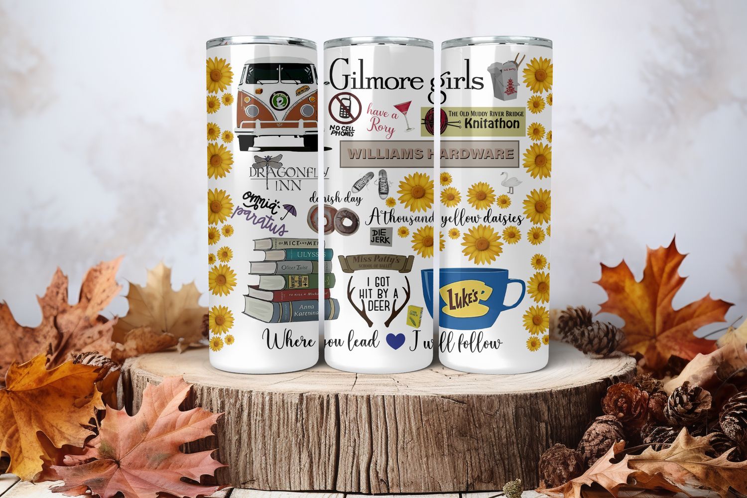 20oz Skinny Sublimation Tumbler Wrap Print - Gilmore Girls Sunflowers