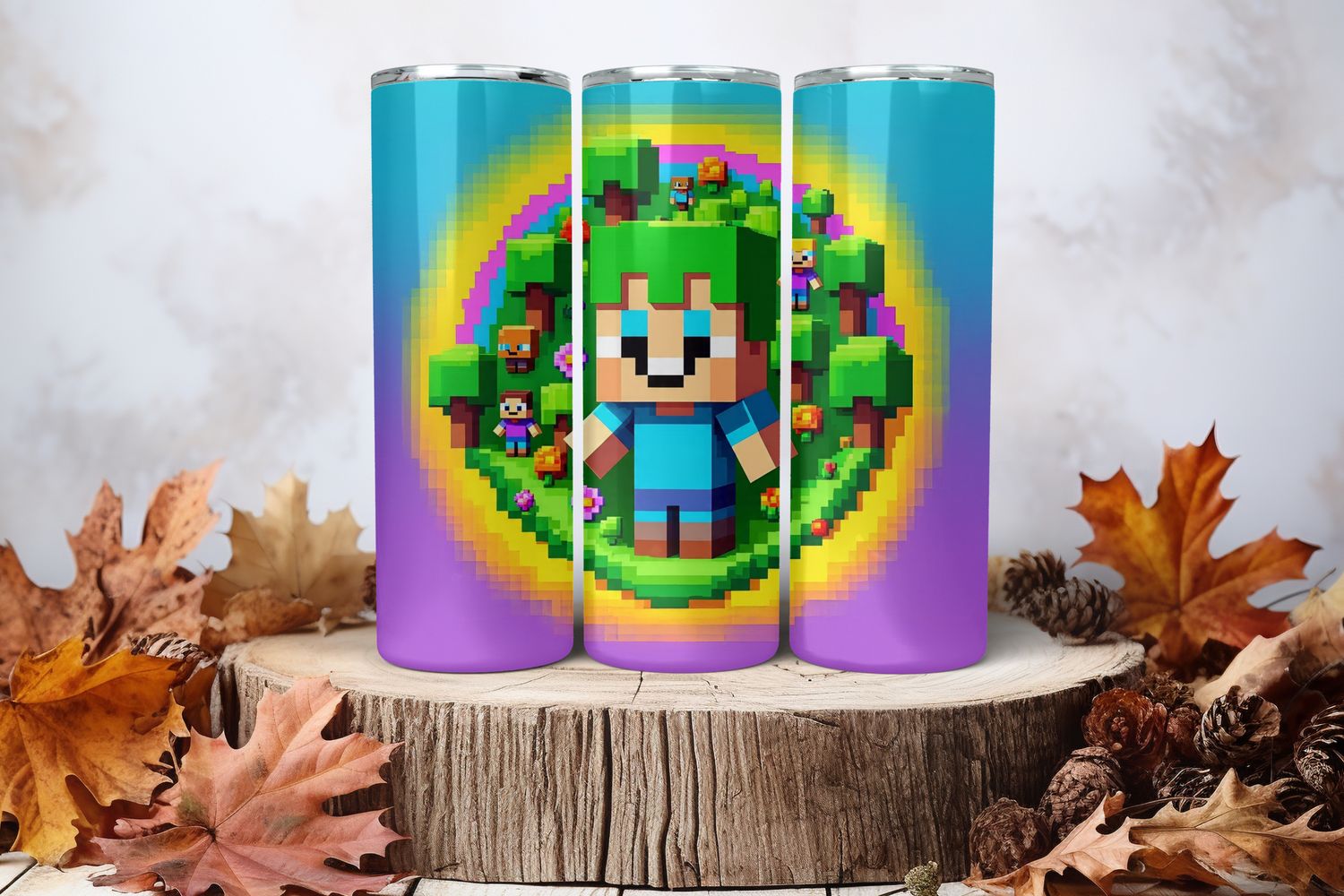 20oz Skinny Sublimation Tumbler Wrap Print - Minecraft Colourful