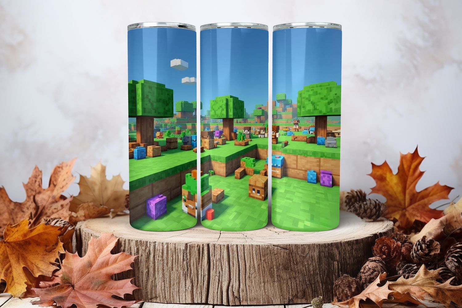 20oz Skinny Sublimation Tumbler Wrap Print - Minecraft Grass