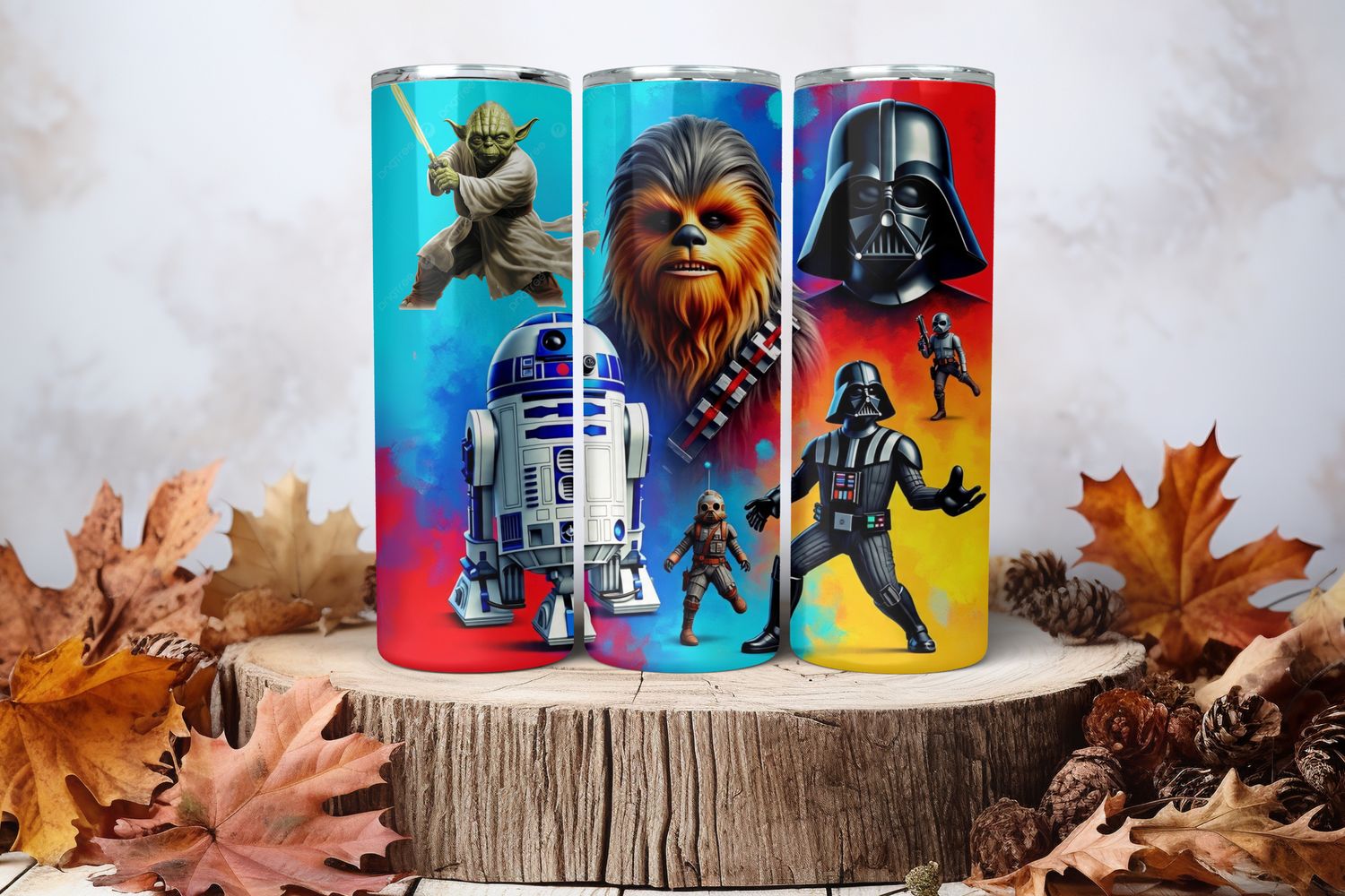20oz Skinny Sublimation Tumbler Wrap Print - Star Wars Colourful