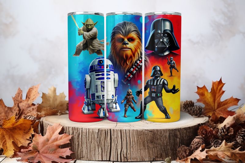 20oz Skinny Sublimation Tumbler Wrap Print - Star Wars Colourful