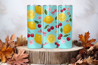20oz Skinny Sublimation Tumbler Wrap Print - Lemon Cherries 2nd