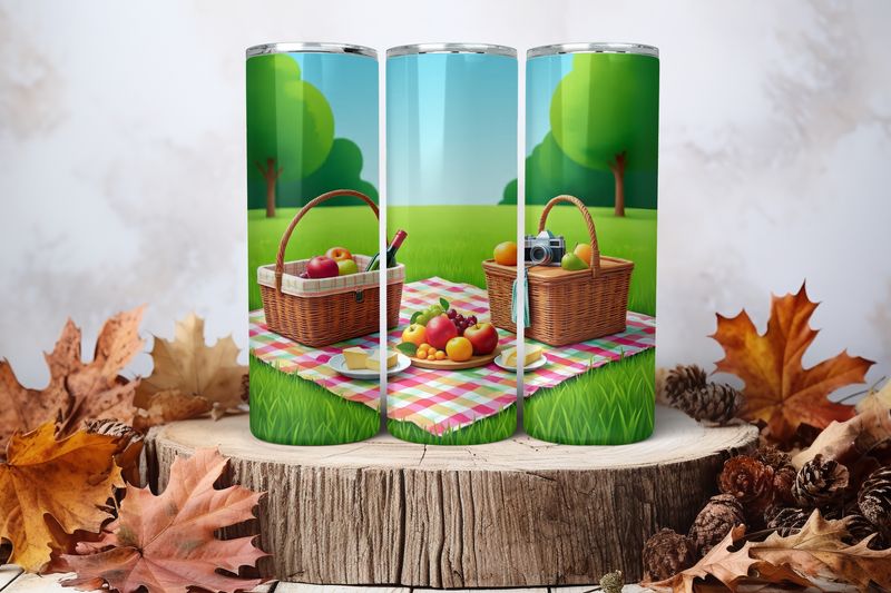 20oz Skinny Sublimation Tumbler Wrap Print - Picnic 1