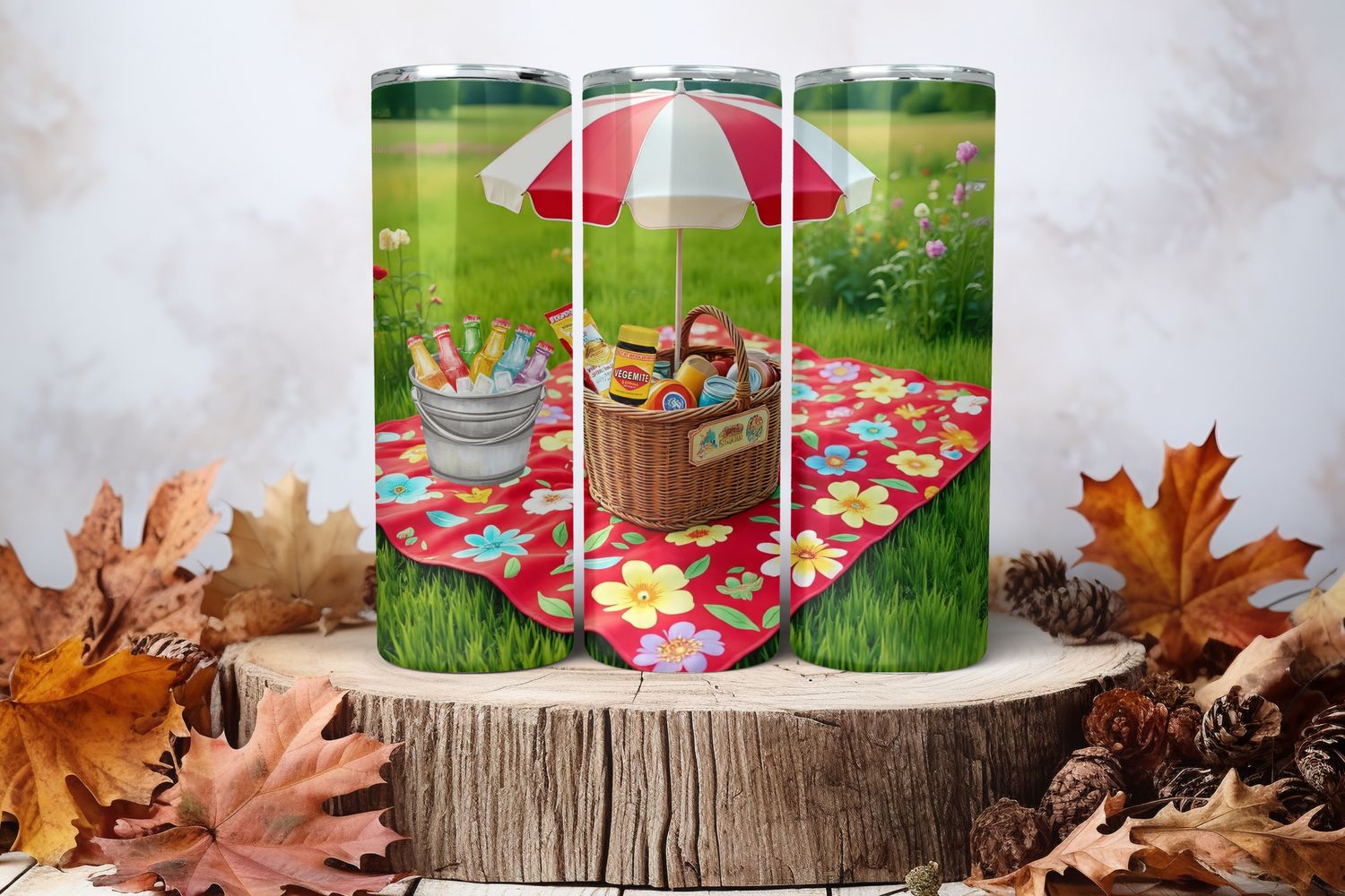 20oz Skinny Sublimation Tumbler Wrap Print - Picnic 3