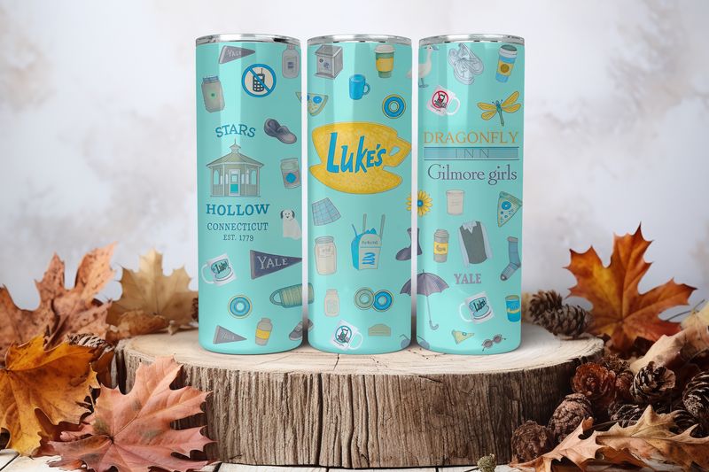 20oz Skinny Sublimation Tumbler Wrap Print - Gilmore Girls Blue