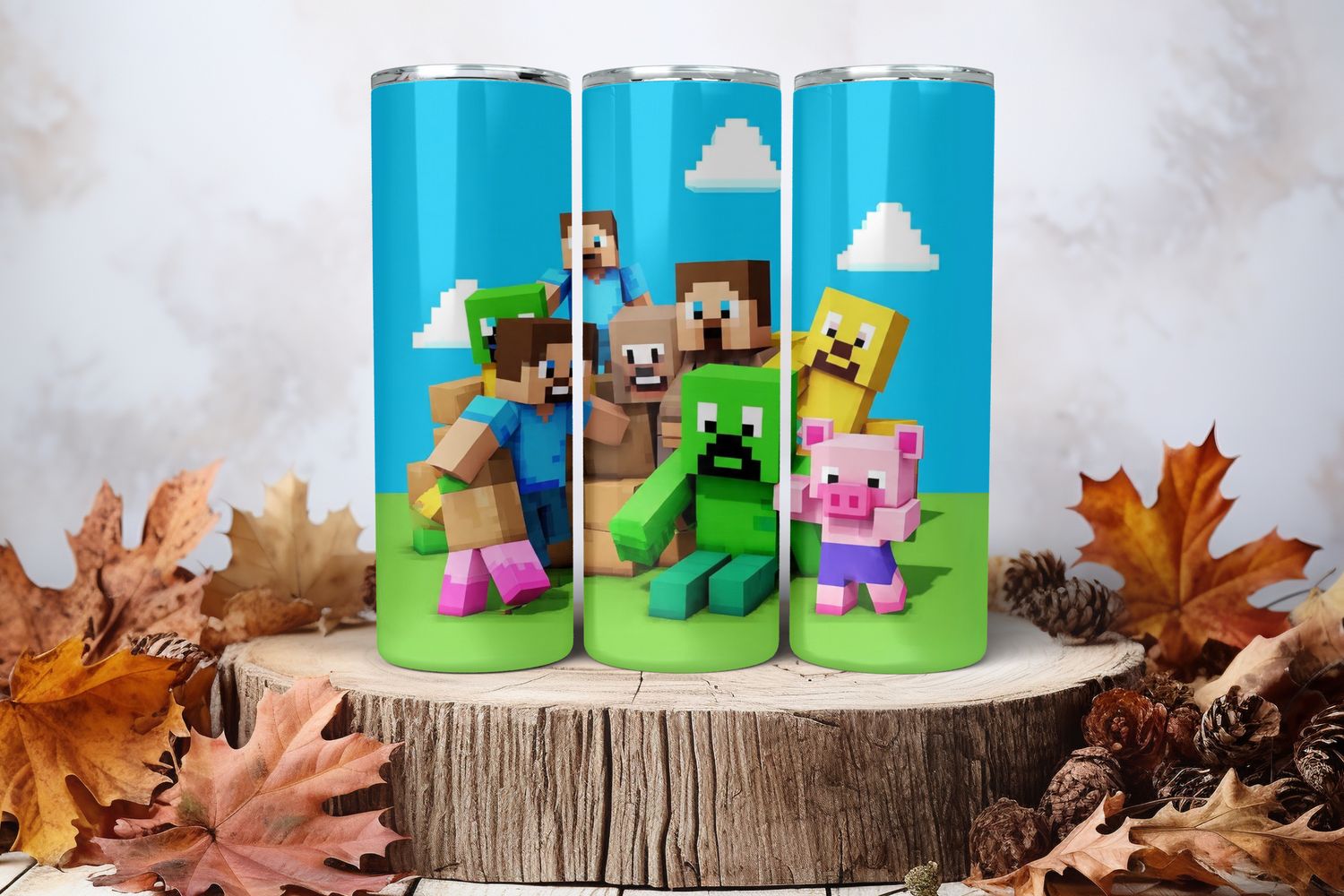 20oz Skinny Sublimation Tumbler Wrap Print - Minecraft Pig