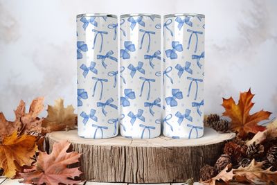 20oz Sublimation Tumbler Wrap Print - Blue Bows