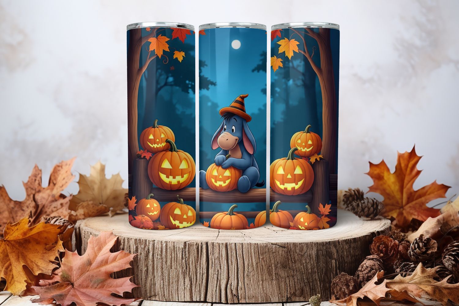 20oz Sublimation Tumbler Wrap Print - Eeyore Pumpkin 1