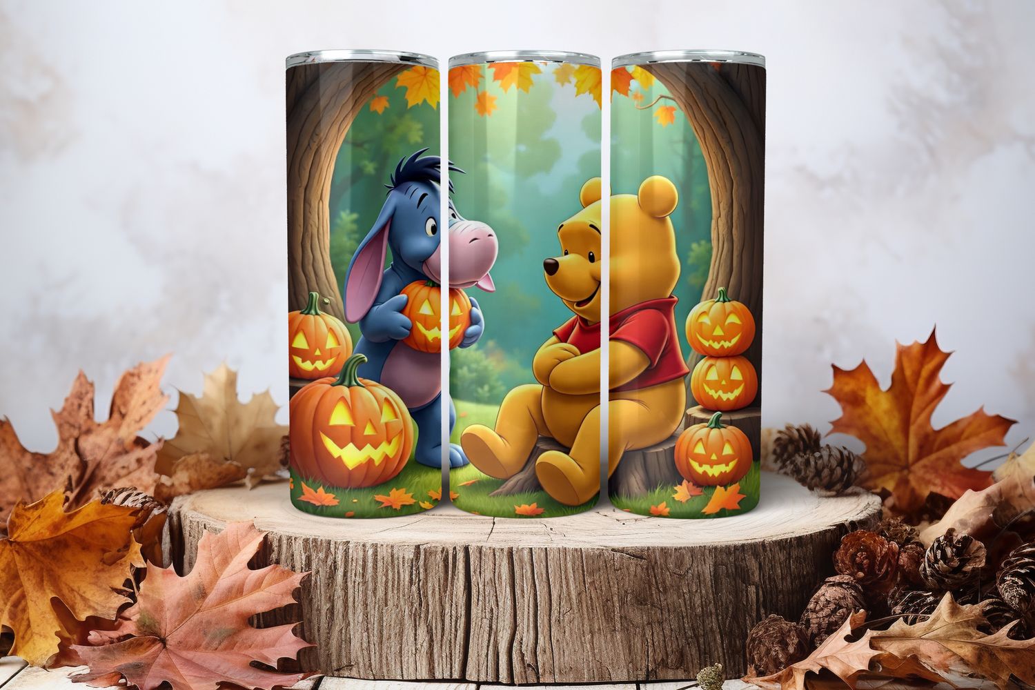 20oz Sublimation Tumbler Wrap Print - Pooh &amp; Eeyore Pumpkin 1