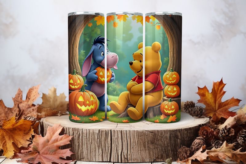 20oz Sublimation Tumbler Wrap Print - Pooh &amp; Eeyore Pumpkin 1