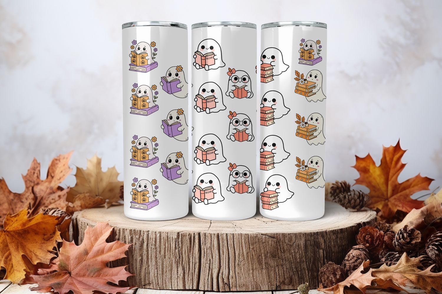 20oz Sublimation Tumbler Wrap Print - Ghost Reading Books