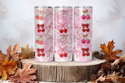 20oz Sublimation Tumbler Wrap Print - Cherries &amp; Bows