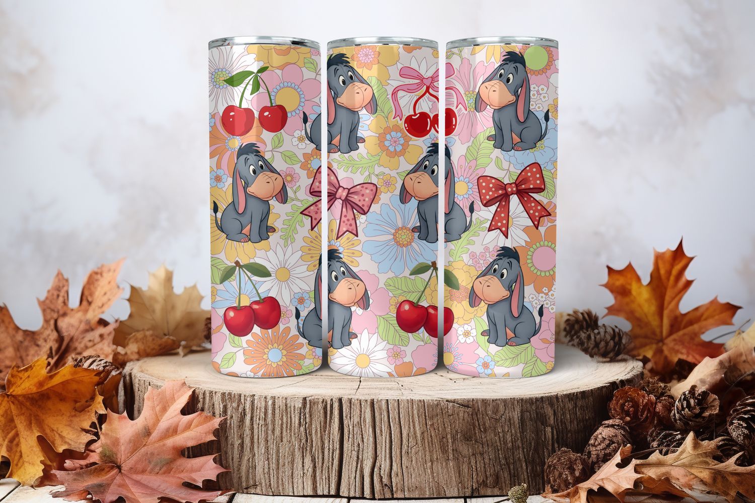 20oz Sublimation Tumbler Wrap Print - Eeyore Bows Cherries