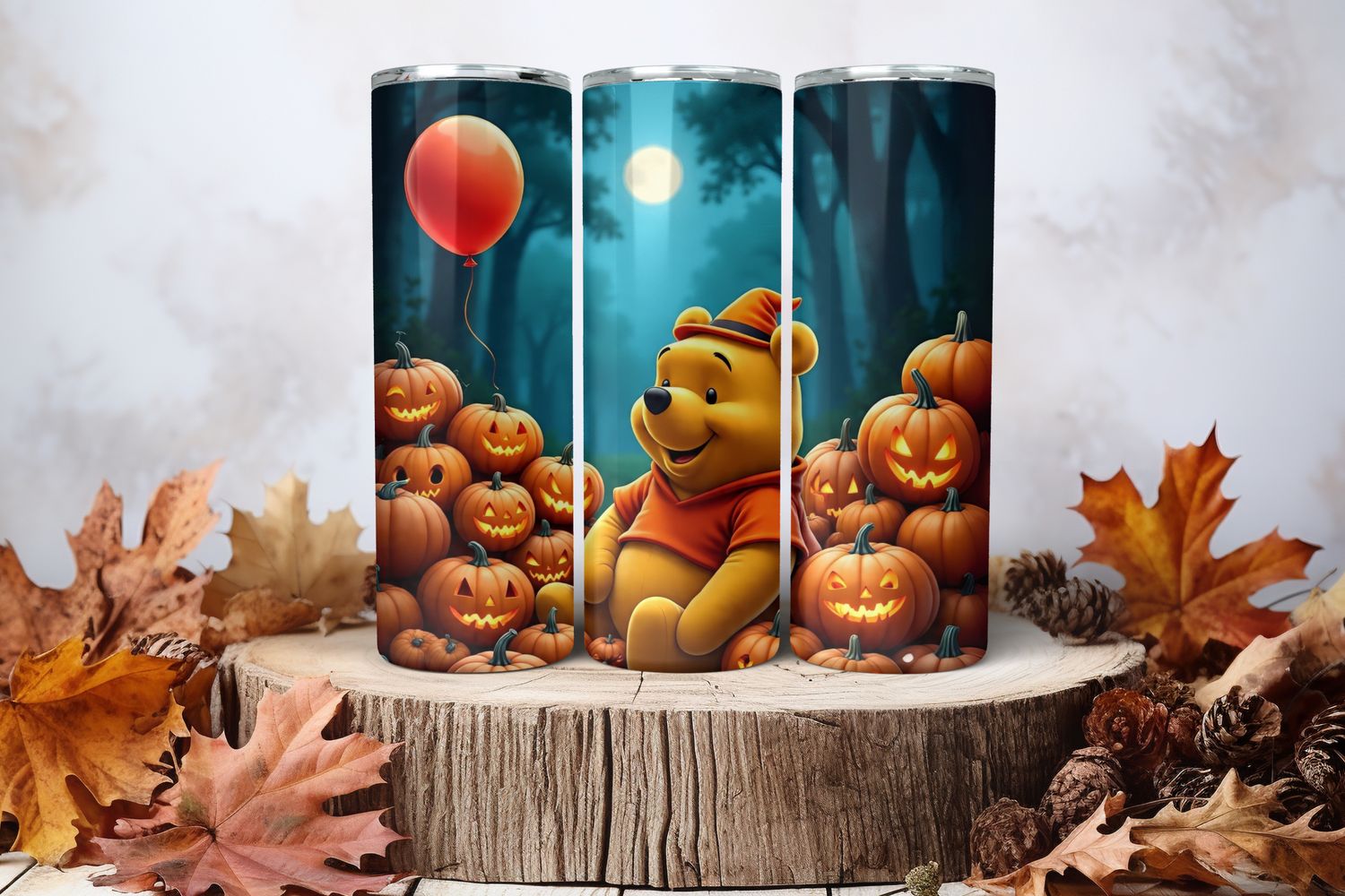20oz Sublimation Tumbler Wrap Print - Winnie The Pooh Pumpkin 3