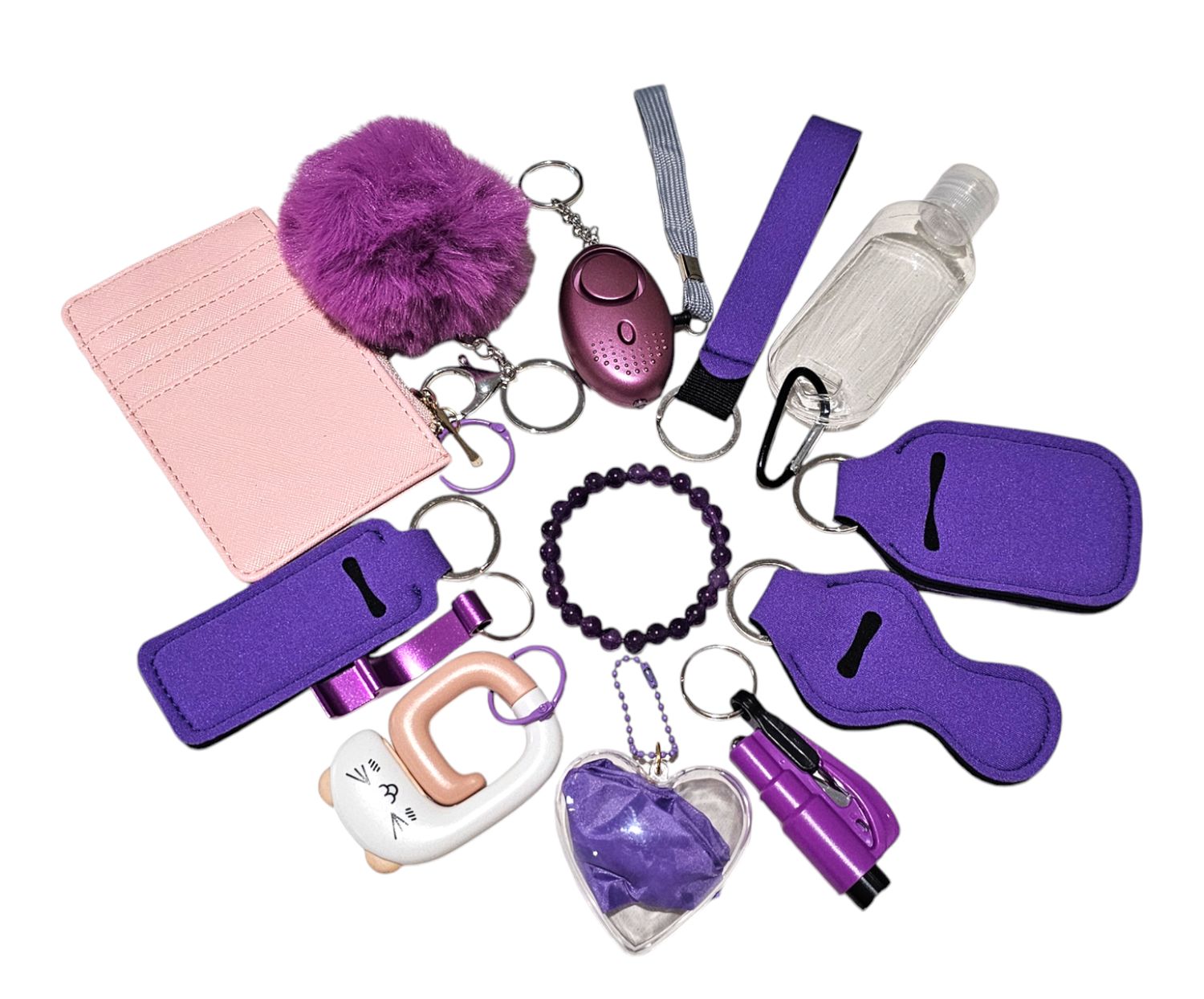 Purple Self Defence Keychain Set Amethyst Crystal Bracelet