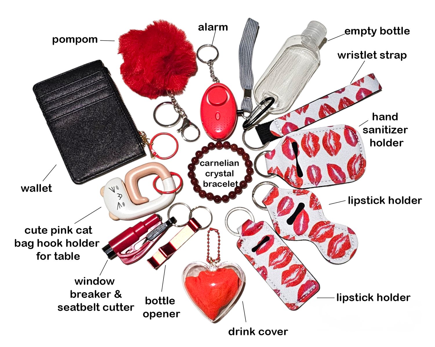 Red Self Defence Keychain Set Carnelian Crystal Bracelet