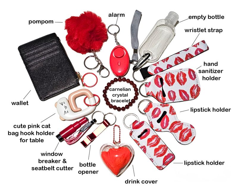 Red Self Defence Keychain Set Carnelian Crystal Bracelet