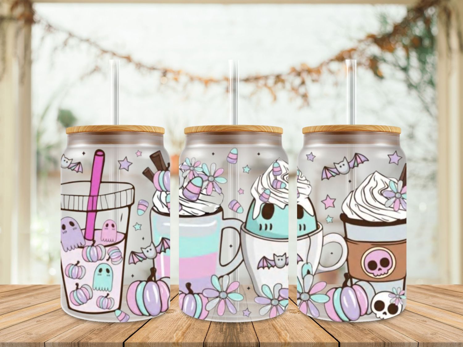 Ghost Pumpkin Drinks Uv Dtf Wrap