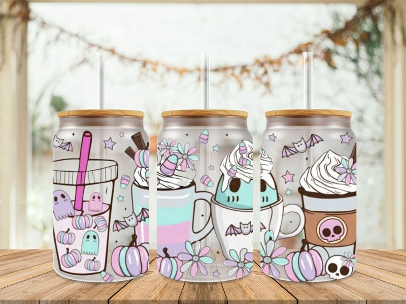 Ghost Pumpkin Drinks Uv Dtf Wrap
