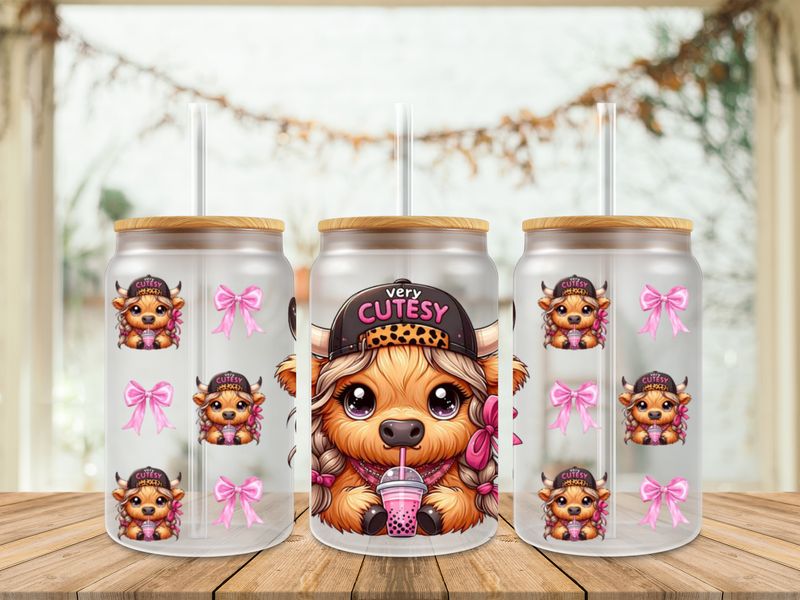 Double Sided Highland Cow Cutesy Drink Milktea Uv Dtf Wrap