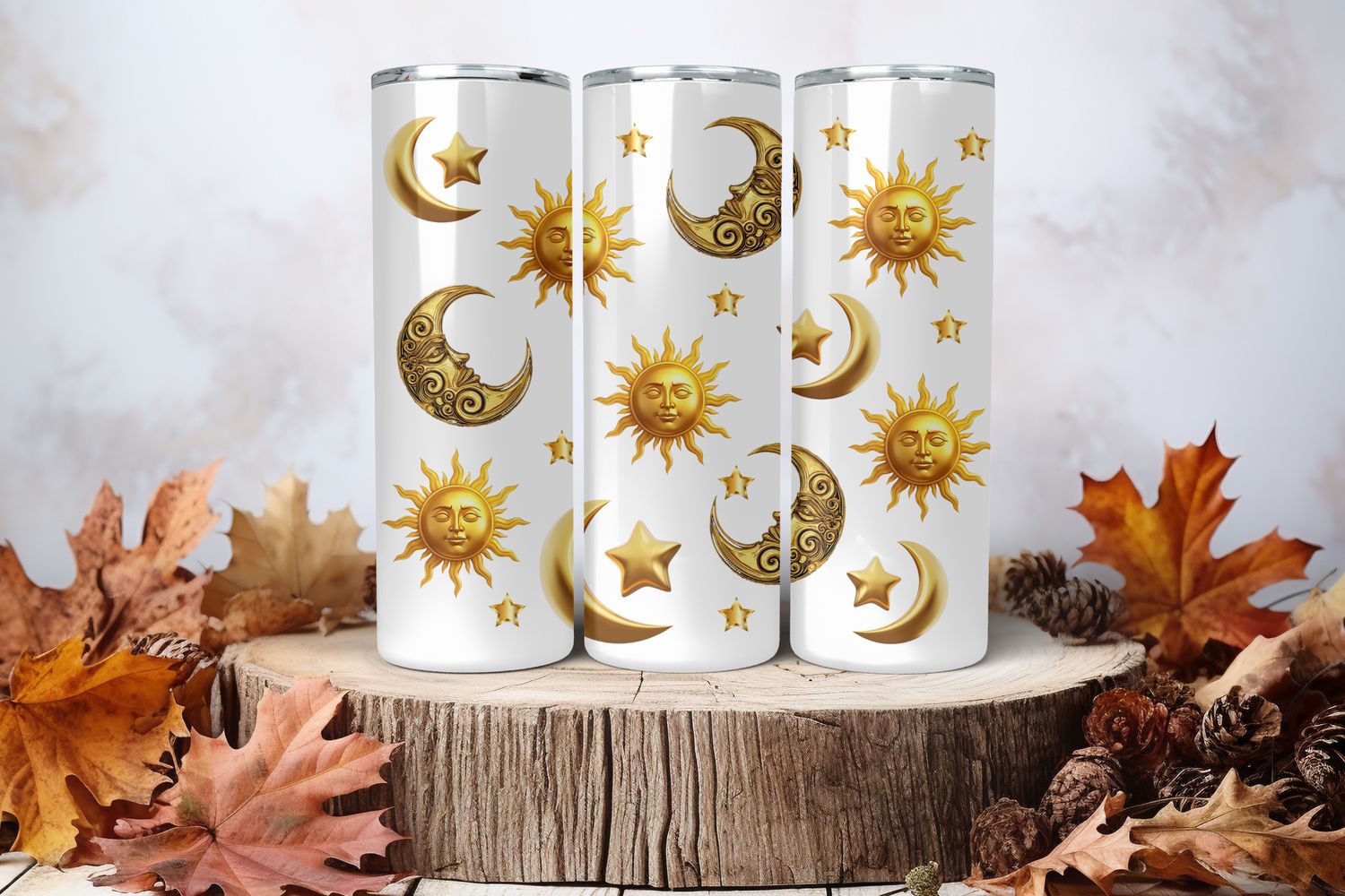 20oz Skinny Sublimation Tumbler Wrap Print - Sun &amp; Moon #2