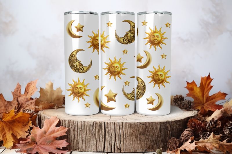 20oz Skinny Sublimation Tumbler Wrap Print - Sun &amp; Moon #2