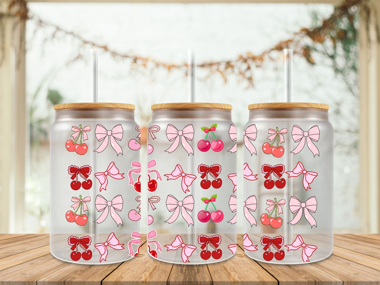 Double Sided Uv Dtf Wrap - Cherry &amp; Light Pink Bows