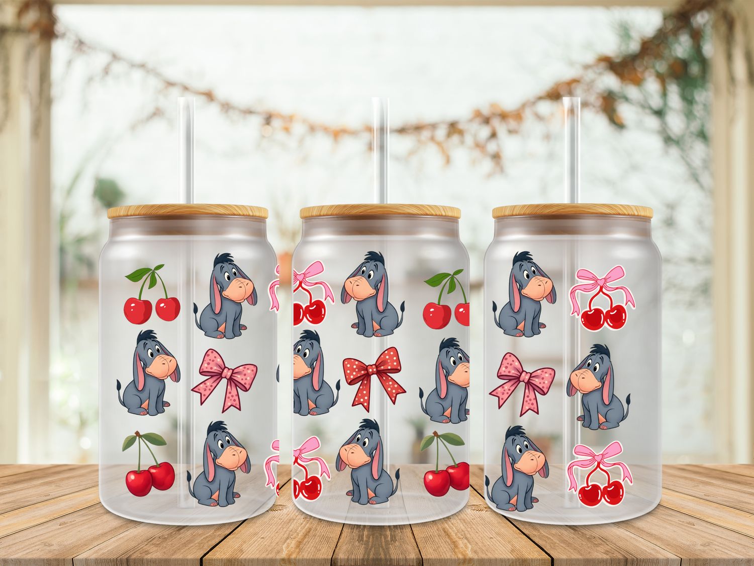 Double Sided Uv Dtf Wrap - Eeyore Cherry Bows