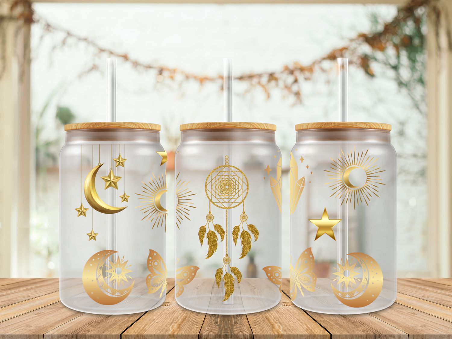 Double Sided Uv Dtf Wrap - Sun &amp; Moon With Crystals