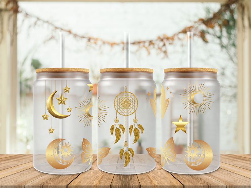 Double Sided Uv Dtf Wrap - Sun &amp; Moon With Crystals