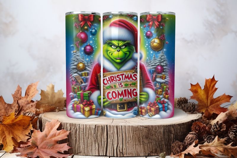 20oz Sublimation Tumbler Wrap Print - Grinch Christmas Is Coming