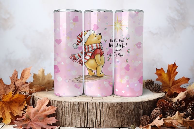 20oz Sublimation Tumbler Wrap Print - Pooh It&#39;s The Most Wonderful Time Of The Year
