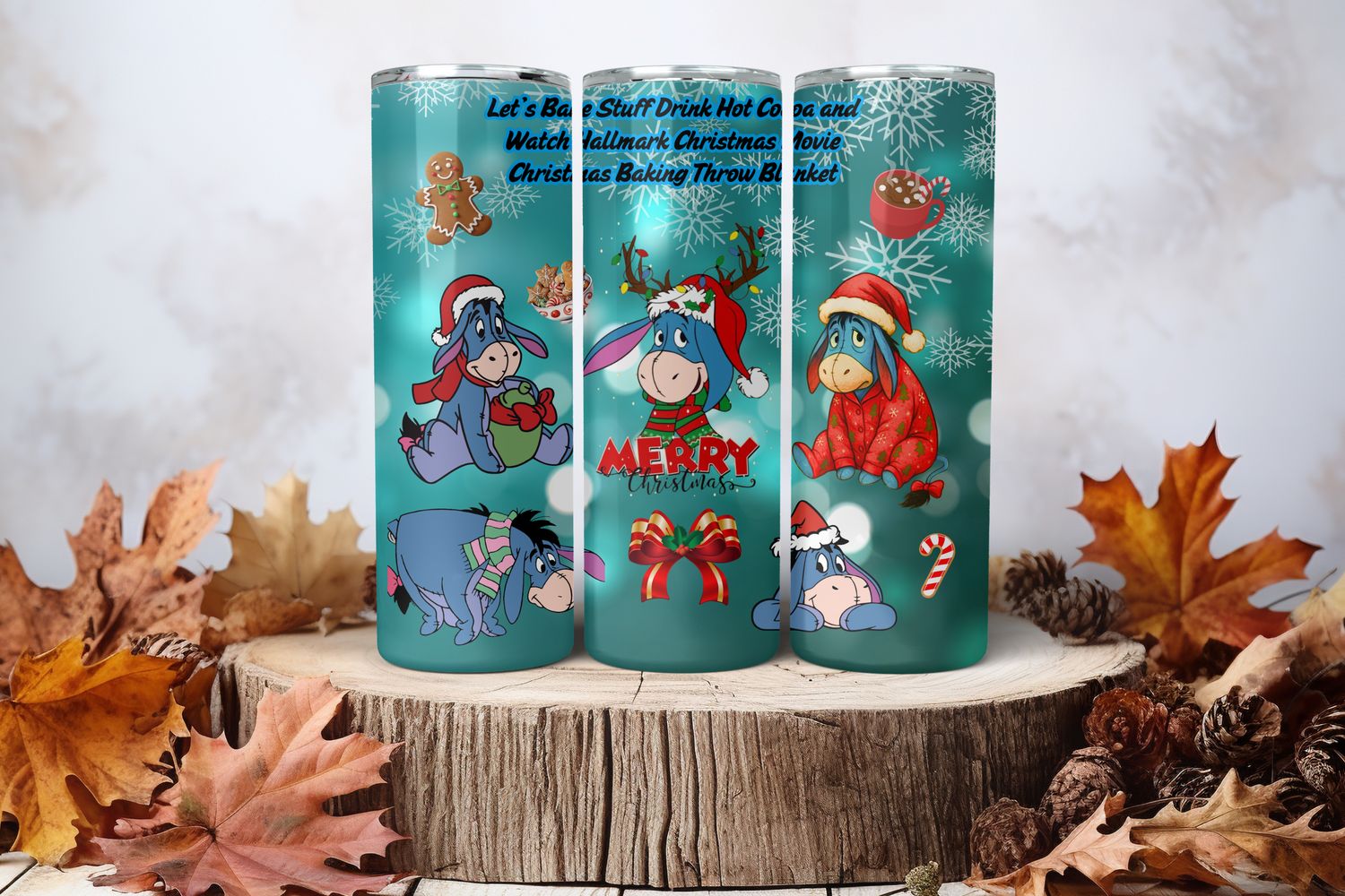20oz Sublimation Tumbler Wrap Print - Eeyore Let&#39;s Bake Stuff Christmas